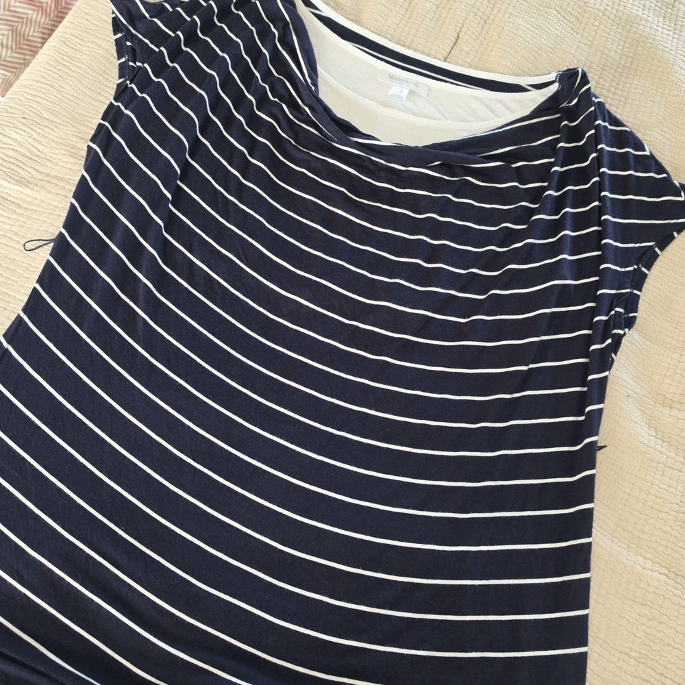Motherhood Maternity Women's Cap Sleeve Top  Navy White Striped XL NWOT‎